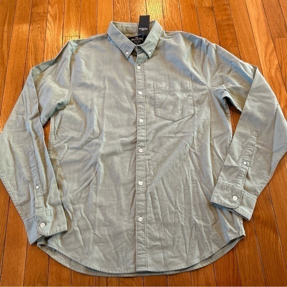 NEW Hollister Button Down Long Sleeve Shirt Men's M Green Epic Flex Stretch - Picture 1 of 5